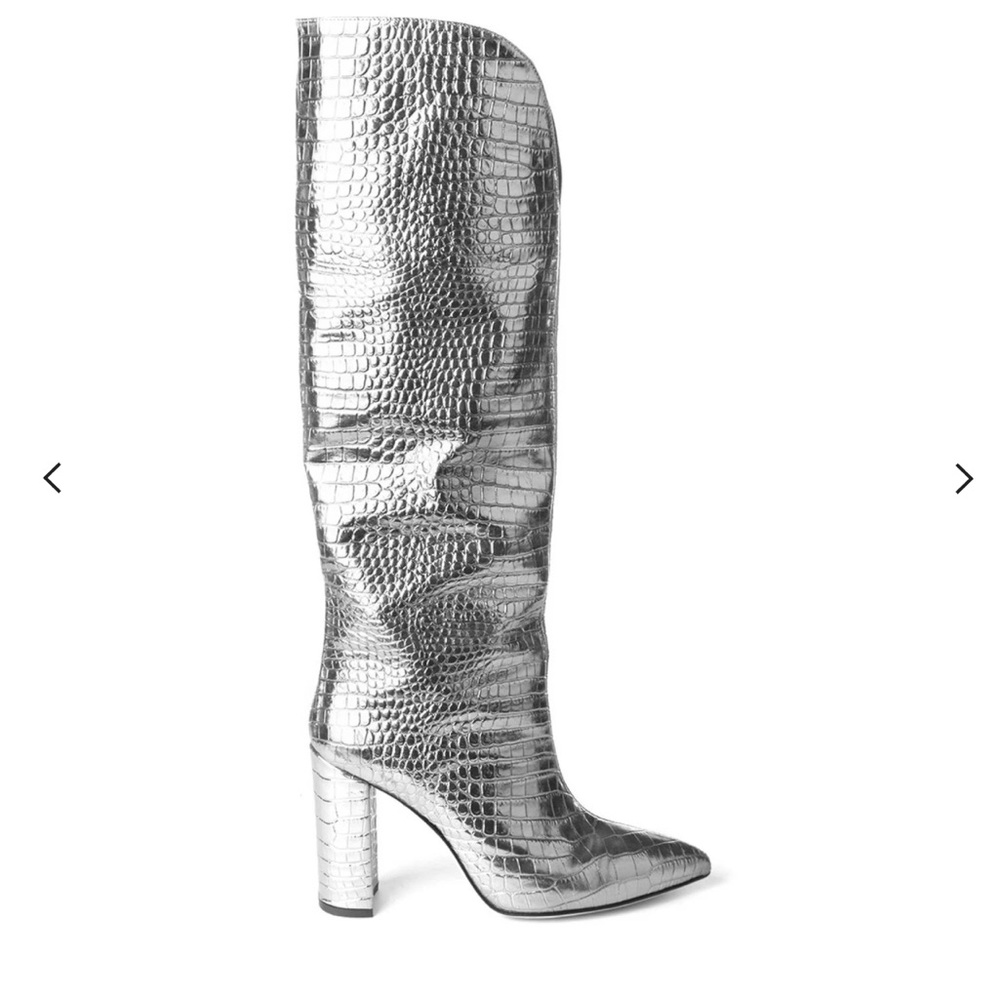 Paris Texas Silver Crocodile Pointed-Toe Emboosed
Knee-High Boots